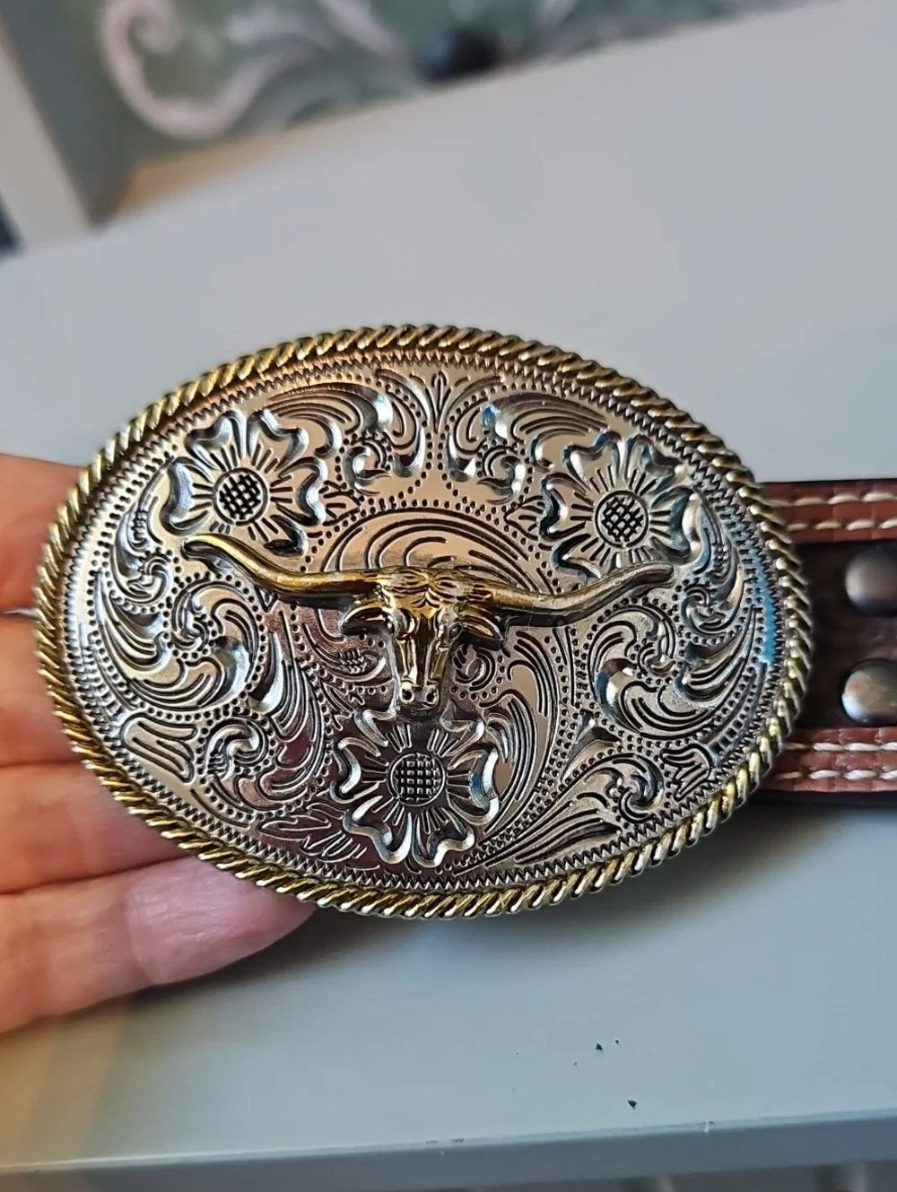 Ariat Brown Pebbled Leather Belt With Longhorn Buckle